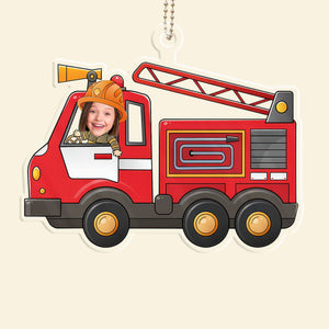 Custom Photo Kids Riding Vehicle With Firefighter Truck, Pilot, Worker And So On - Gift For Family Members - Personalized Acrylic Ornament NA94