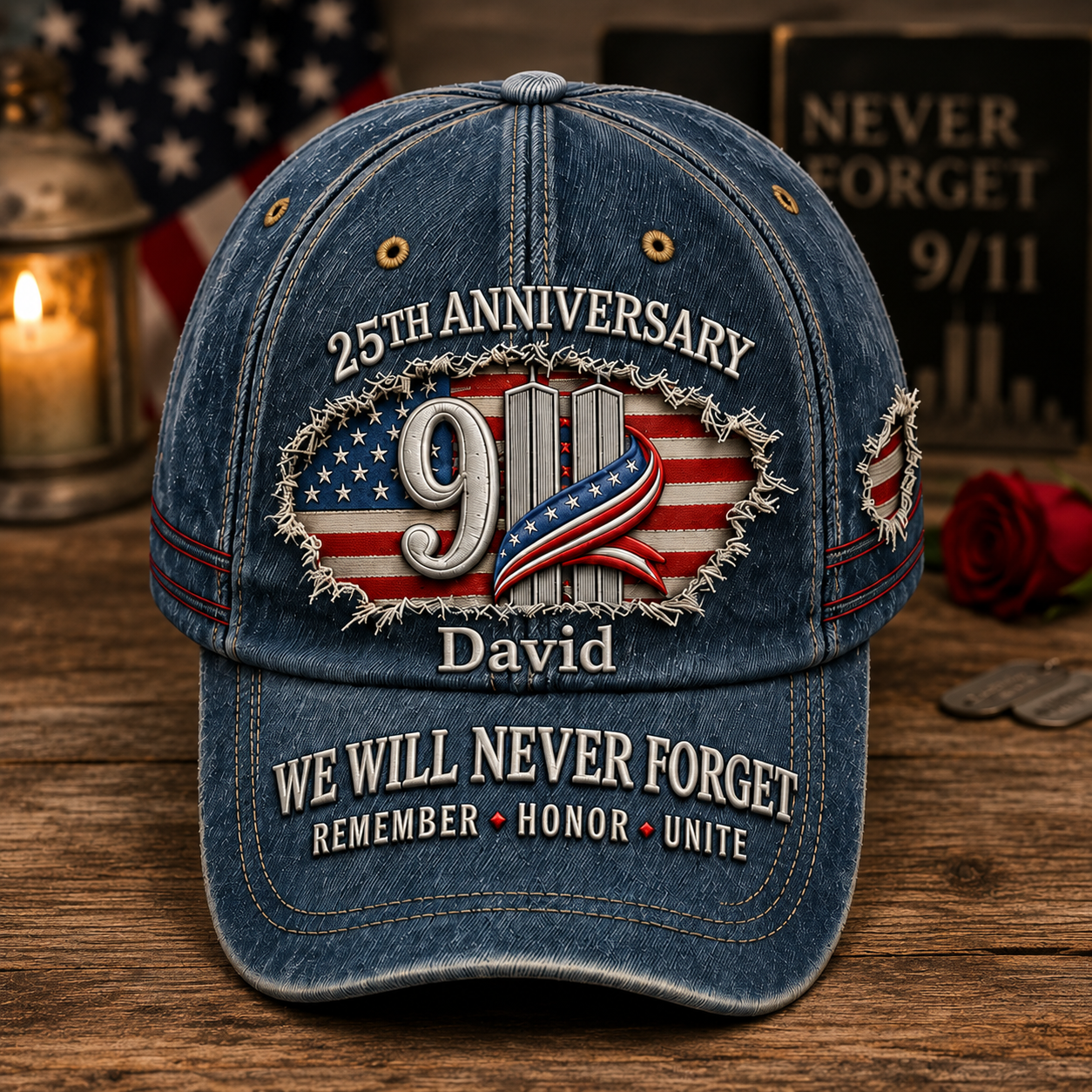 We Will Never Forget 9.11 25th Anniversary Patriotic Memorial Gift For Him - Personalized Classic Cap