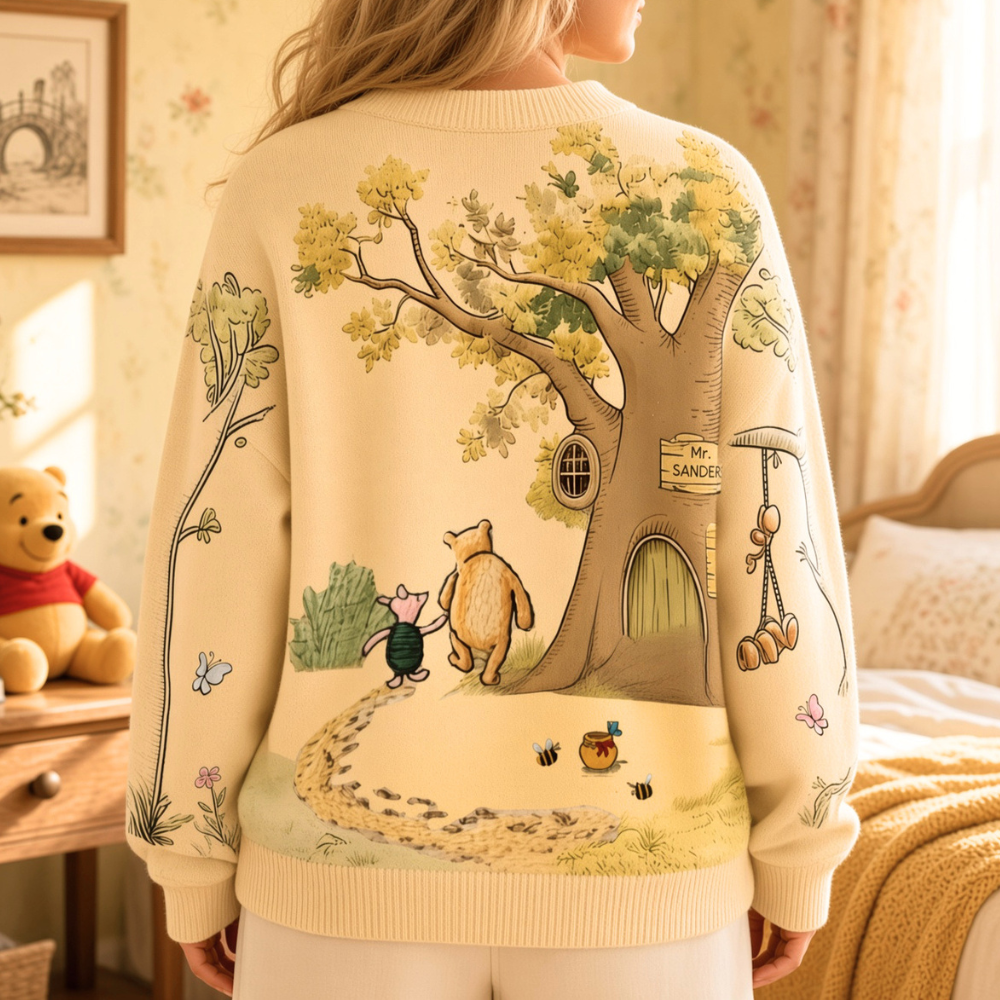 Honey Bear Custom Name Knit Sweater Cozy Birthday Gift For Her - Personalized Knitted Cardigan