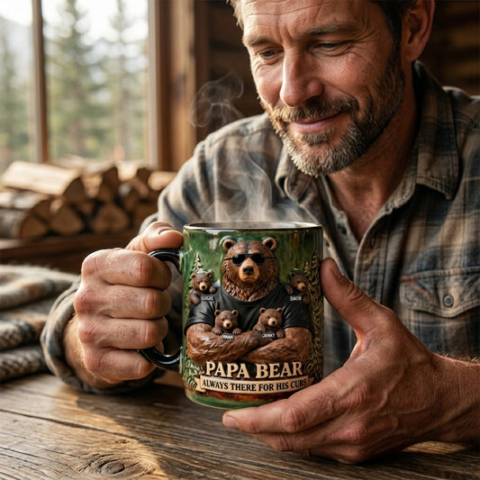 MK4 PapaBearAlwaysThereForHisCubsBearWithSunglasses PersonalizedCoffeeMug GiftForDad