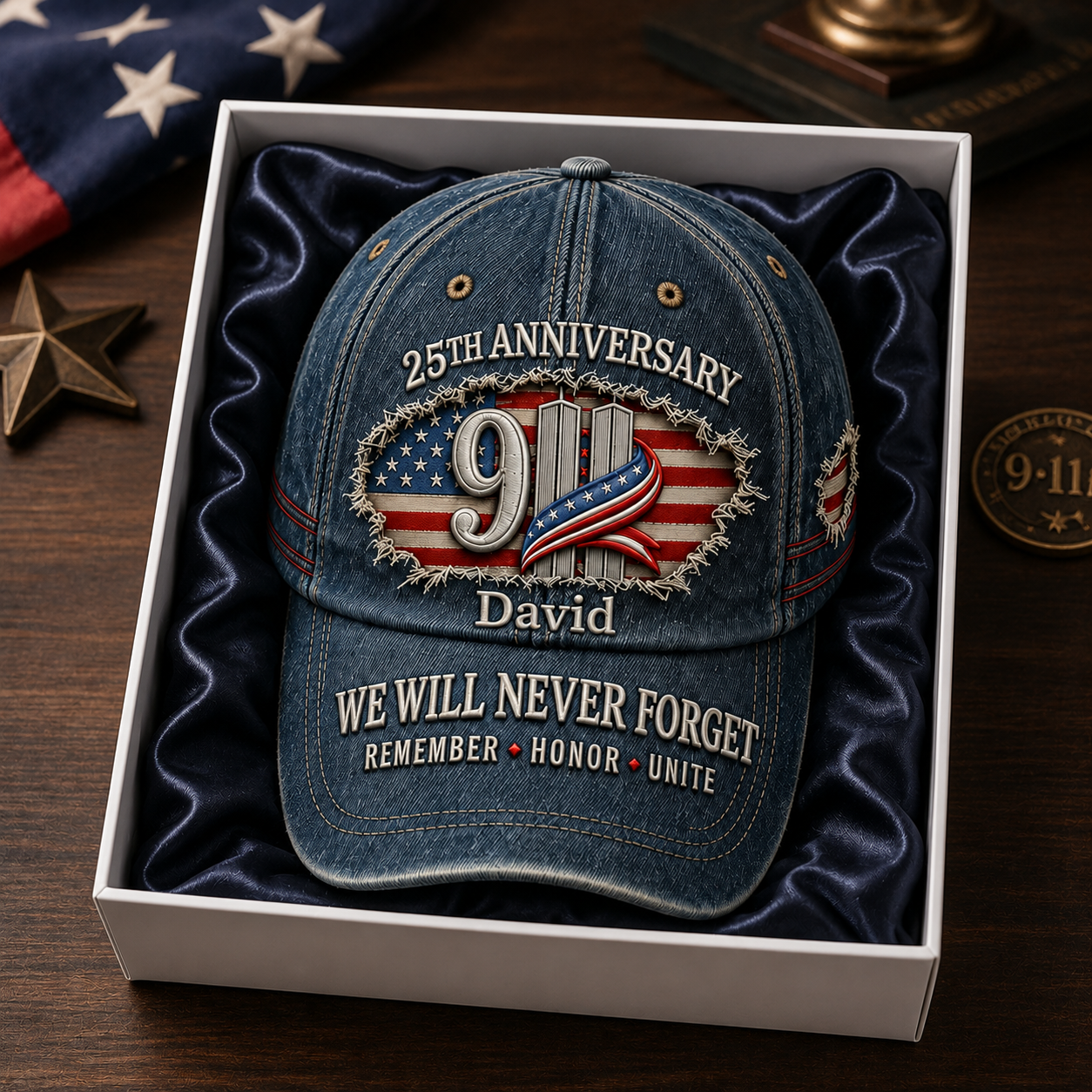 We Will Never Forget 9.11 25th Anniversary Patriotic Memorial Gift For Him - Personalized Classic Cap