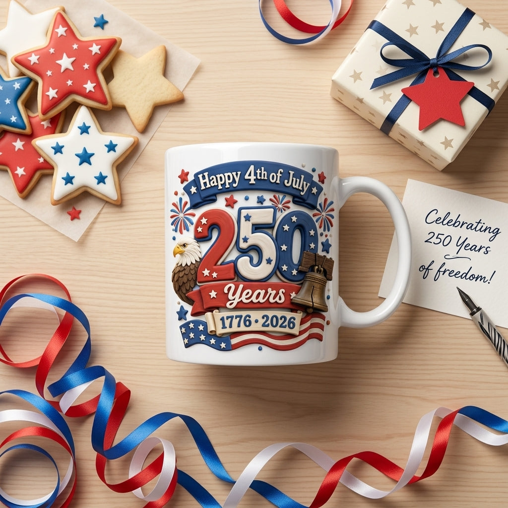 MK5 Happy4thofJuly250YearsPatrioticEaglePersonalizedWhiteCeramicMug GiftForMen_Women