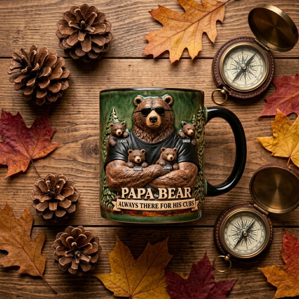 MK5 PapaBearAlwaysThereForHisCubsBearWithSunglasses PersonalizedCoffeeMug GiftForDad