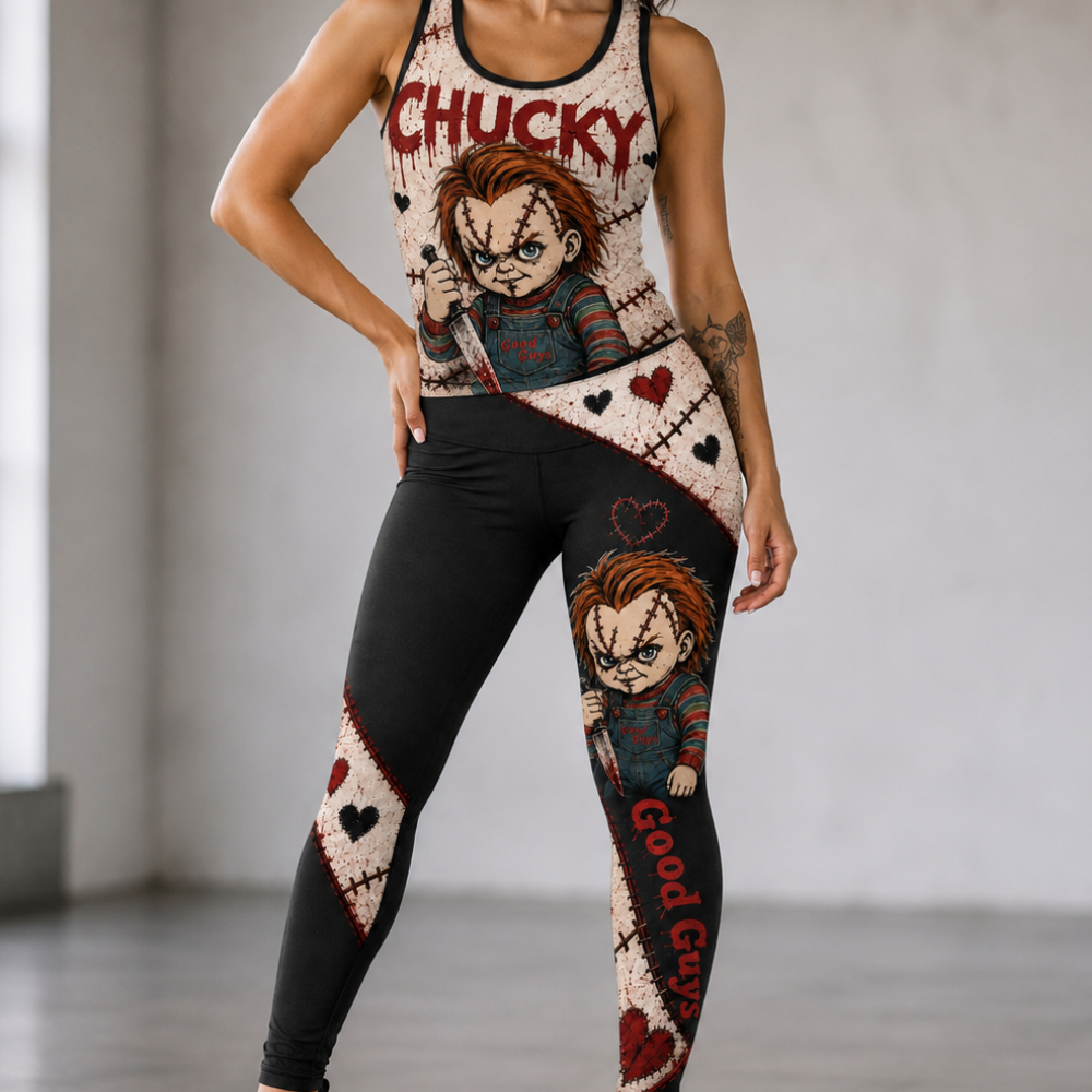Horror Doll Costume Scary Cosplay Halloween Gifts For Her - Personalized Leggings & Crop Tanktop