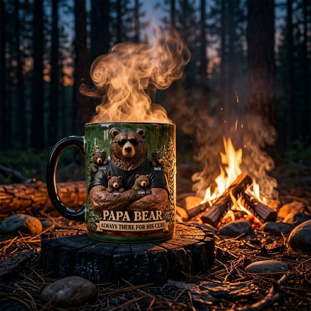 MK6 PapaBearAlwaysThereForHisCubsBearWithSunglasses PersonalizedCoffeeMug GiftForDad