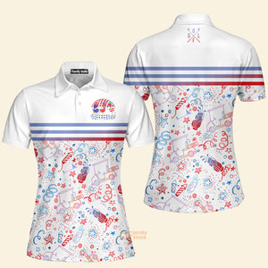 FamilyStore 4Th Of July Pattern Flamingo Golf Apparel - Women Polo Shirt