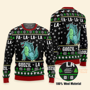 Fa La Funny Godzilla Black - Christmas Personalized Ugly Sweatshirt - Gift For Friend , Family MemberNA94