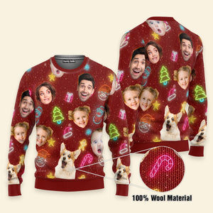 Custom Photo Funny Faces Light Up Christmas - Gift For Family, Friends - Personalized Ugly Sweater - NA94