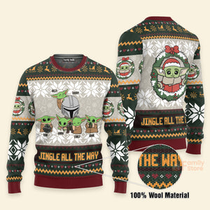 Jingle Bell Jingle All The Way Baby Yoda - Gift For Dad, Kids - Personalized Ugly Sweater - NA94