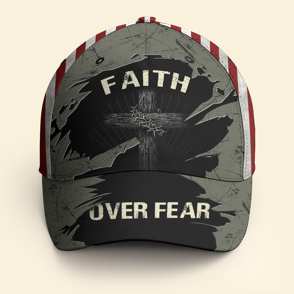Cross Faith Over Fear Hat Vintage USA Flag Baseball Religious Christian - Classic Cap 
