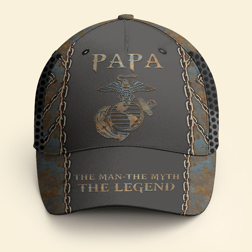 FamilyStore Marine Logo Papa The Man The Myth The Legend Proud Us Veteran Caps - Gifts For Dad - Classic Cap