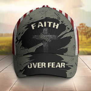 Cross Faith Over Fear Hat Vintage USA Flag Baseball Religious Christian - Classic Cap 