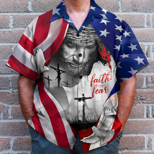 Faith Over Fear Jesus Under American Flag Aloha Hawaiian Shirt