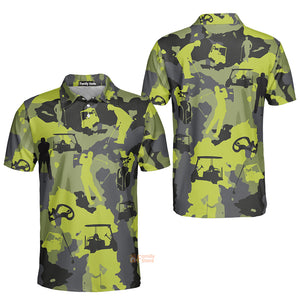 Green And Grey Camouflage, Military Streetwear, Camo Men Golf Polo Shirt