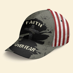 Cross Faith Over Fear Hat Vintage USA Flag Baseball Religious Christian - Classic Cap 