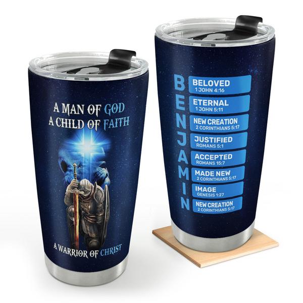 A Man Of God, A Child Of Faith - Personalized Stainless Steel Tumbler - Gift For Him | HN02
