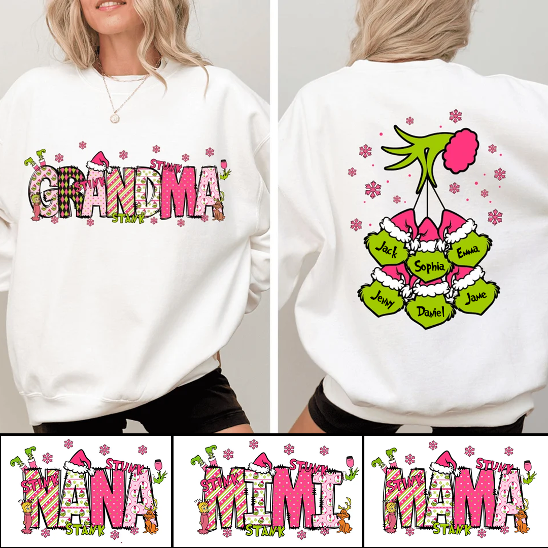 Custom Christmas Gigi With Kids Name Grinch Coquette Bow - Sweatshirt  PT