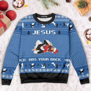 Jesus Has Your Back Jiu Jitsu Ugly Christmas Sweater For Men & Women