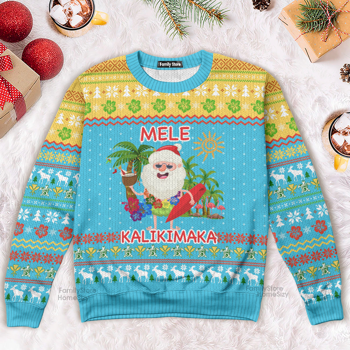 Hawaiian Santa Claus Mele Kalikimaka Sunset Ugly Christmas Sweater