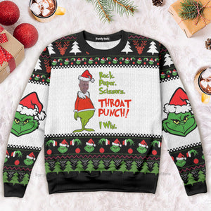 Rock Scissors Paper A Quick Game With Green Monster - Personalized Ugly Sweater NA94