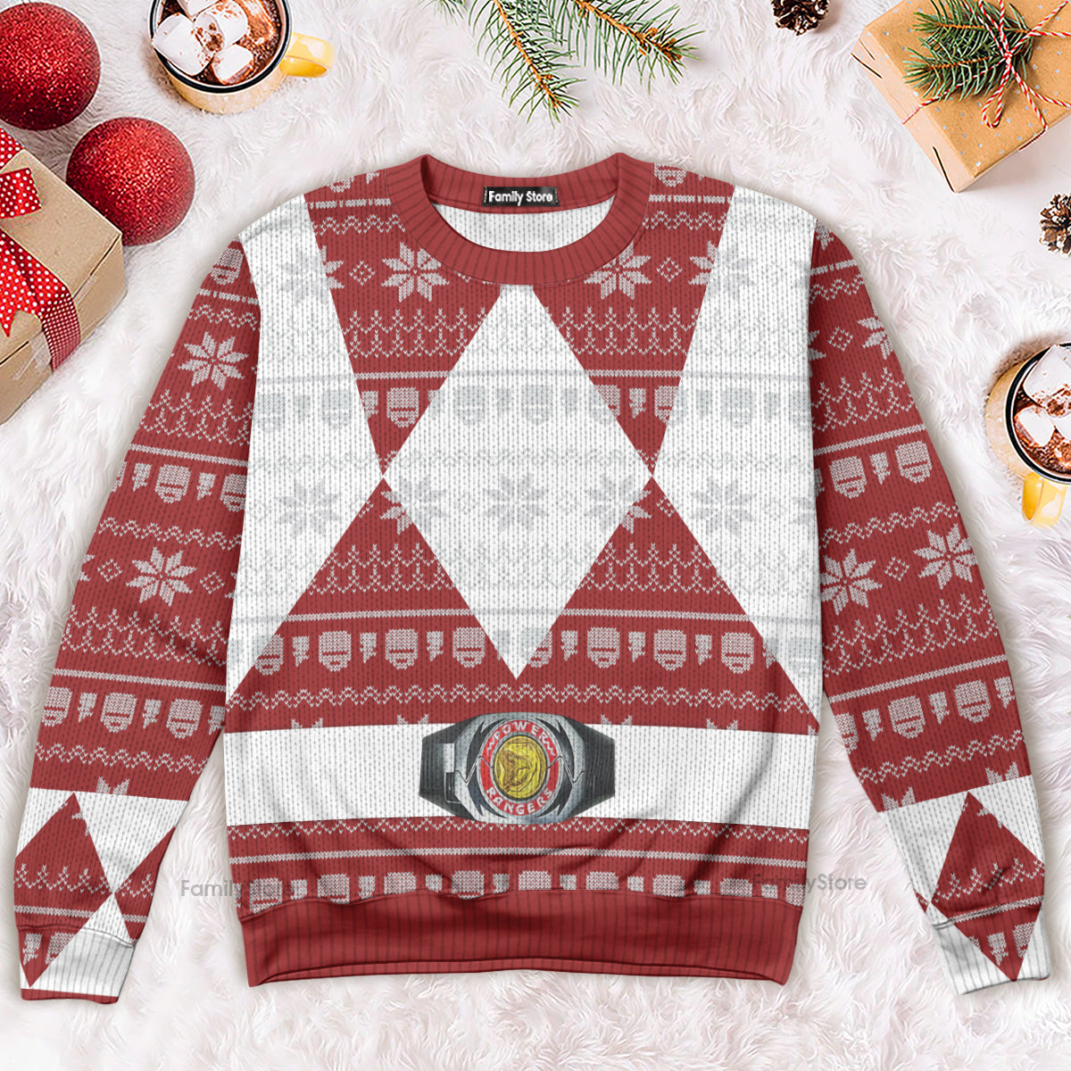 Red Mighty Morphin Power Ranger - Ugly Christmas Sweater