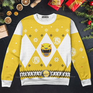 Mighty Morphin Power Rangers Yellow - Costume Cosplay Ugly Christmas Sweater