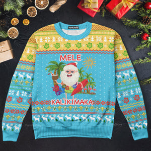 Hawaiian Santa Claus Mele Kalikimaka Sunset Ugly Christmas Sweater