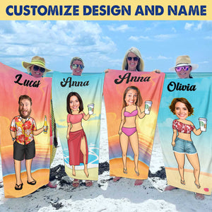 Custom Face Funny Chibi Family - Gift For Friend, Family - Personalized Beach Towel