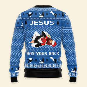 Jesus Has Your Back Jiu Jitsu Ugly Christmas Sweater For Men & Women