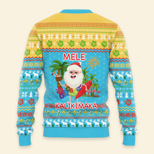 Hawaiian Santa Claus Mele Kalikimaka Sunset Ugly Christmas Sweater