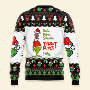 Rock Scissors Paper A Quick Game With Green Monster - Personalized Ugly Sweater NA94