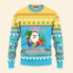 Hawaiian Santa Claus Mele Kalikimaka Sunset Ugly Christmas Sweater