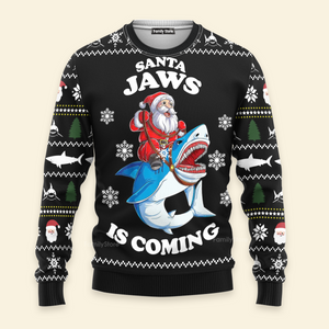 Custom Photo Santa Jaws Ugly Christmas Sweater - Gift for Dad, Grandpa, Husband