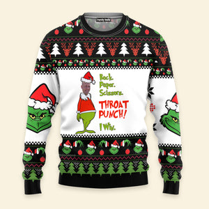 Rock Scissors Paper A Quick Game With Green Monster - Personalized Ugly Sweater NA94