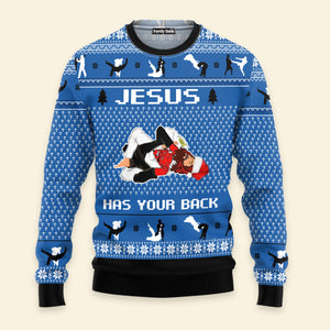 Jesus Has Your Back Jiu Jitsu Ugly Christmas Sweater For Men & Women