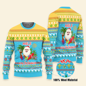 Hawaiian Santa Claus Mele Kalikimaka Sunset Ugly Christmas Sweater