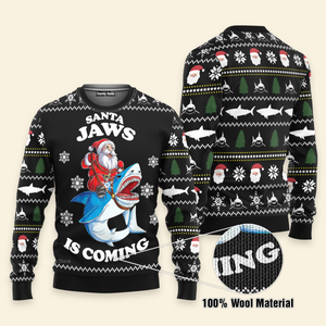 Custom Photo Santa Jaws Ugly Christmas Sweater - Gift for Dad, Grandpa, Husband