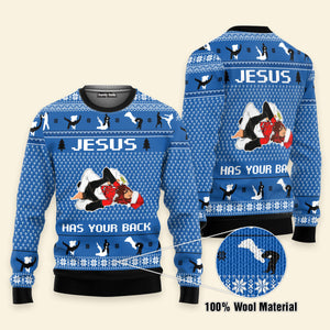 Jesus Has Your Back Jiu Jitsu Ugly Christmas Sweater For Men & Women