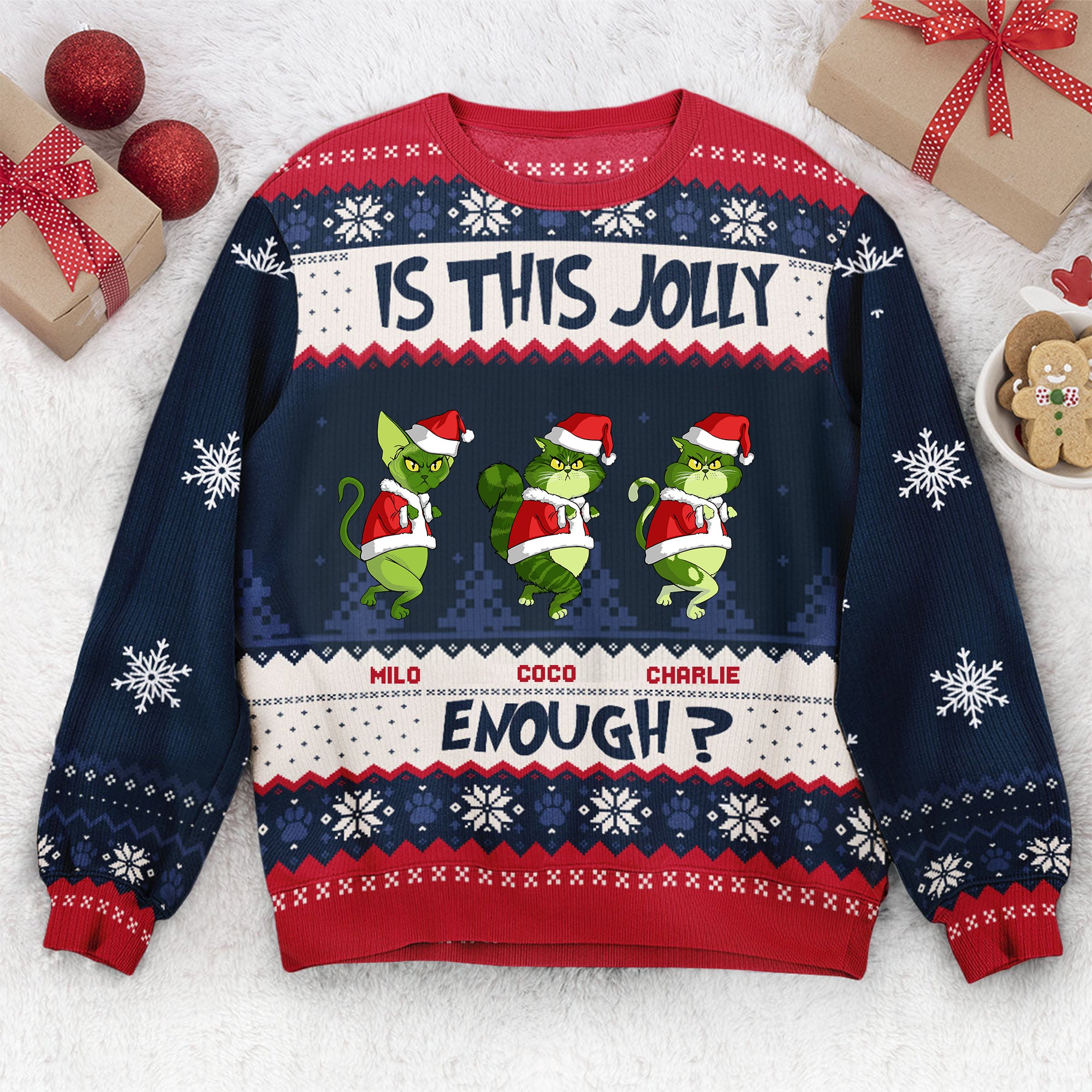 Is This Jolly Enough? - Christmas Gift Cat Lovers - Personalized Ugly Sweater - CL16 PT