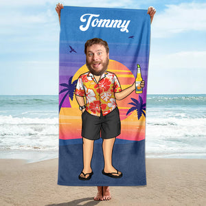 Custom Face Tropical Summer Sunset - Gift For Friend, Family - Personalized Beach Towel