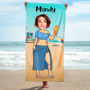 Custom Face Summer Chibi Beach Holiday - Gift For Friend, Family - Personalized Beach Towel