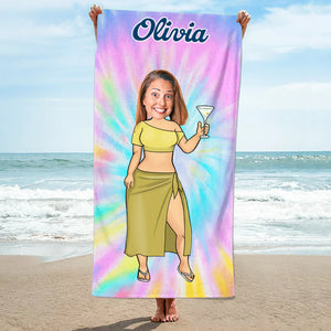 Custom Face Colorful Tie Dye Style For This Vacation - Gift For Friend, Family - Personalized Beach Towel