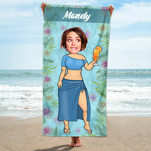 Custom Face Chibi Summer Vibe Vacation - Gift For Friend, Family - Personalized Beach Towel