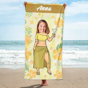 Custom Face Chibi Summer Vibe Vacation - Gift For Friend, Family - Personalized Beach Towel
