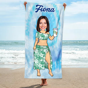 Custom Face Colorful Tie Dye Style For This Vacation - Gift For Friend, Family - Personalized Beach Towel