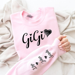 Gigi With Kids Heart - Personalized Sweatshirt With Design On Sleeve - Gift For Grandma, Mom, Wife - NH96