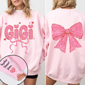 Gigi Nana And Kids Lovely Bow - Personalized Sweatshirt With Design On Sleeve - Meaningful Valentine Gifts For Grandma, Mom, Wife - NH96