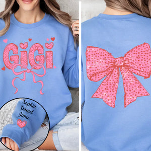 Gigi Nana And Kids Lovely Bow - Personalized Sweatshirt With Design On Sleeve - Meaningful Valentine Gifts For Grandma, Mom, Wife - NH96