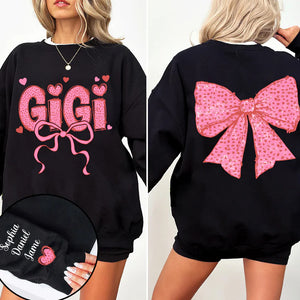 Gigi Nana And Kids Lovely Bow - Personalized Sweatshirt With Design On Sleeve - Meaningful Valentine Gifts For Grandma, Mom, Wife - NH96