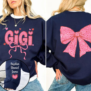 Gigi Nana And Kids Lovely Bow - Personalized Sweatshirt With Design On Sleeve - Meaningful Valentine Gifts For Grandma, Mom, Wife - NH96